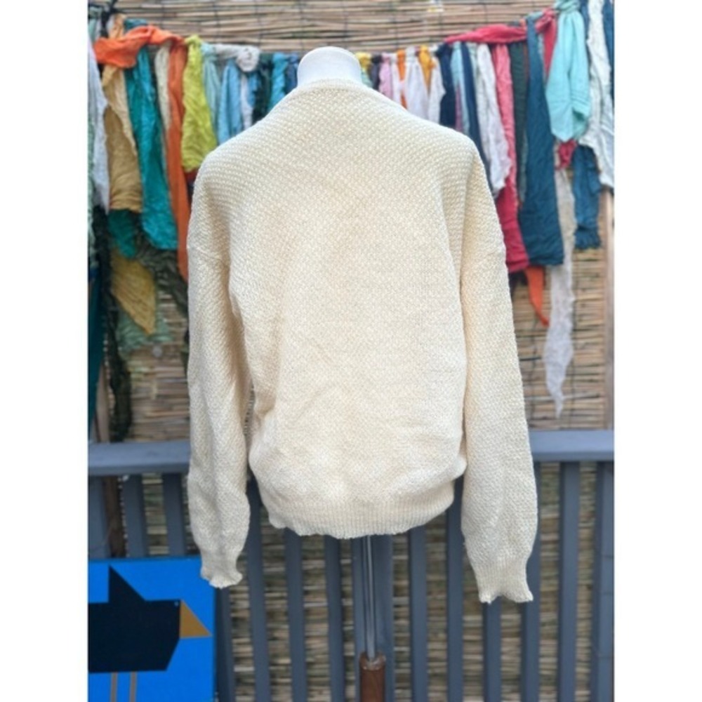 Vintage Cream Aran Cable‎ Knit Sweater L Unisex Cottagecore Old Money 80s 90s - Picture 8 of 11